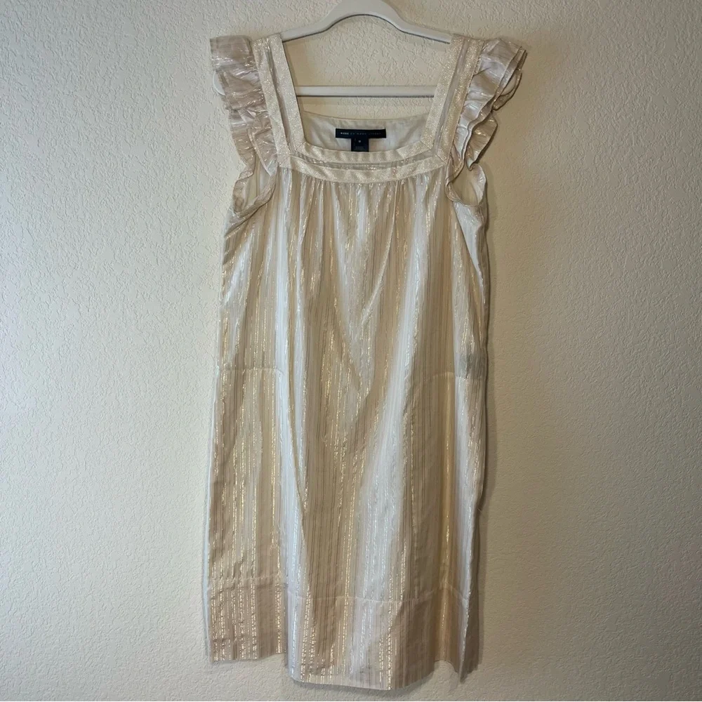 Marc By Marc Jacobs Champagne And Gold Metallic Shift Dress With Pockets SZ M